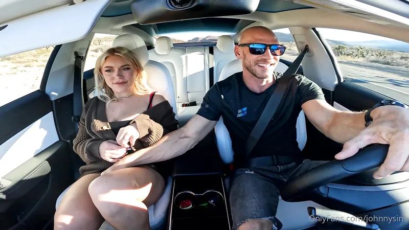 Passionate Car Sex In A Tesla With British Elle Brooke