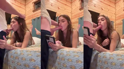 Kinsley Wyatt Slurps a Cock While On The Phone