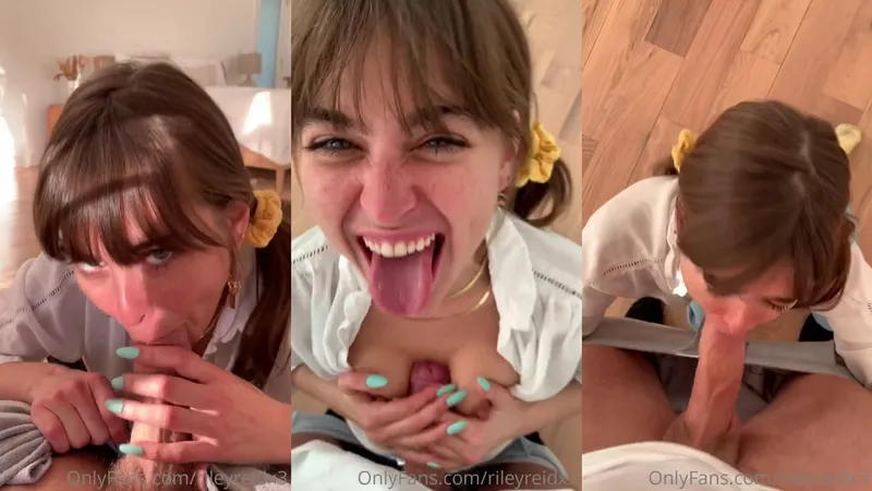 Pigtailed Riley Reid Loves Gagging On That Schlong